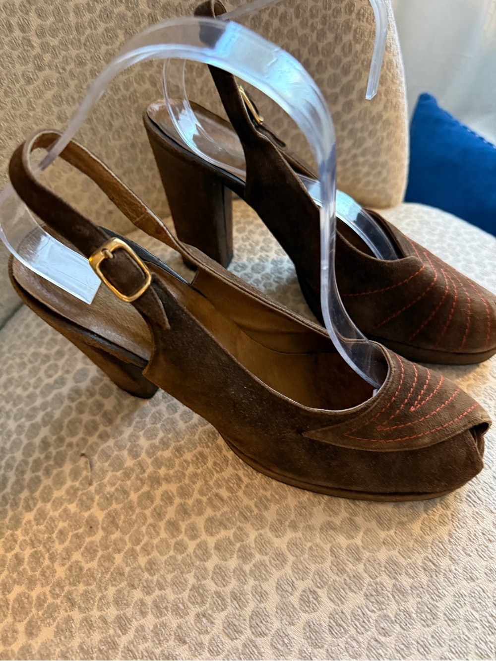 Vintage 1970 Brown Suede Peep-Toe Women's Shoes